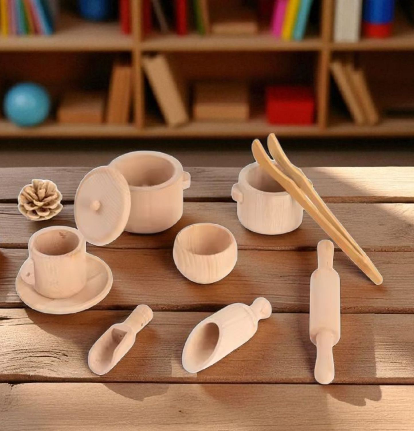 Wooden Sensory Bin Tools – Montessori Pouring, Scooping & Transfer Set for Toddlers 3+
