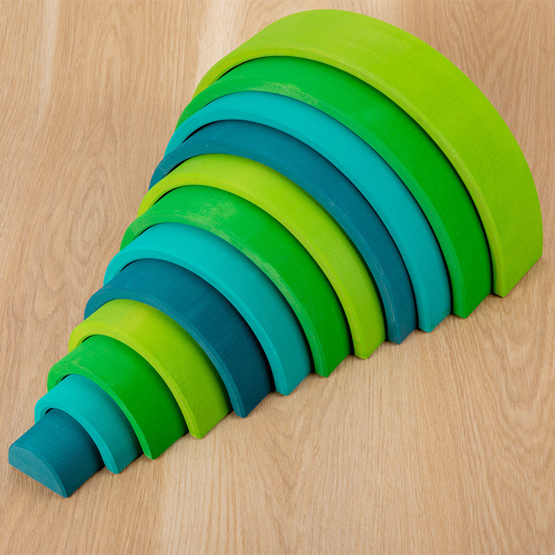 **Pre-order (Ships in 2-3 Weeks)**12 Pcs STAINED Large Basswood Rainbow Stacking Blocks Meadow Green