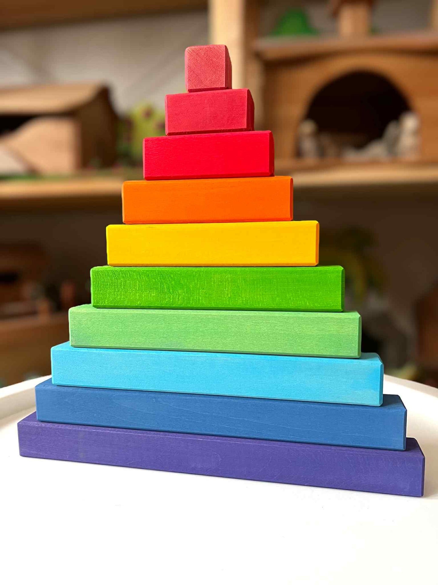 **Pre-order (Ships in 2-3 Weeks)**Building Steps Rainbow Counting Blocks – 100-Piece Wooden Prism Stair Set