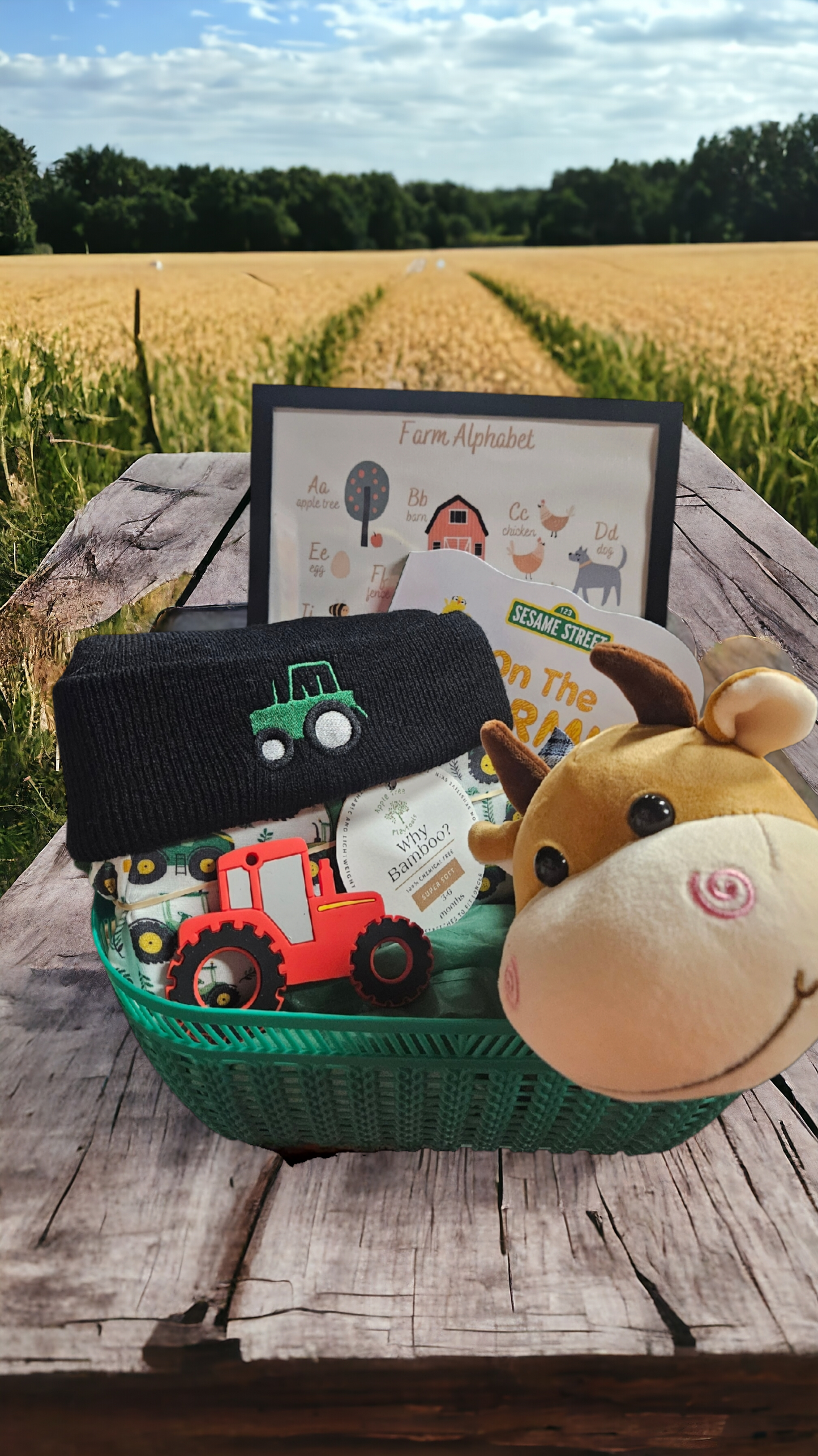 Many Bamboo Sleeper Designs Available with or without a Gift Basket Bundle- Message Us!Down on the Farm Gift Basket