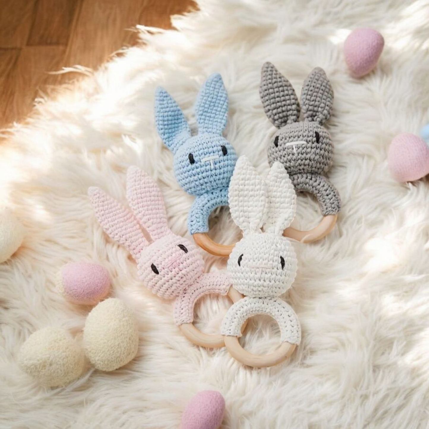 Handmade Wooden Crochet Baby Rattles
