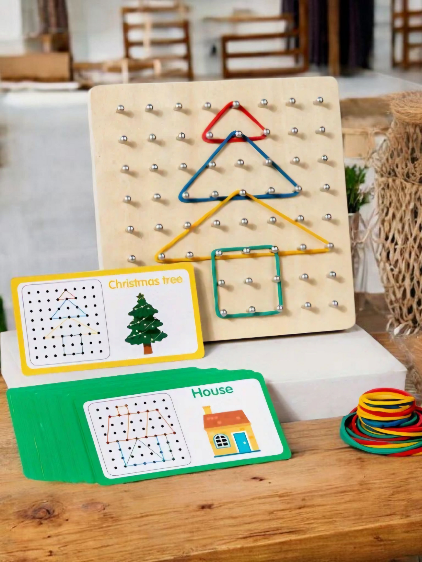 Wooden Geoboard with Rubber Bands