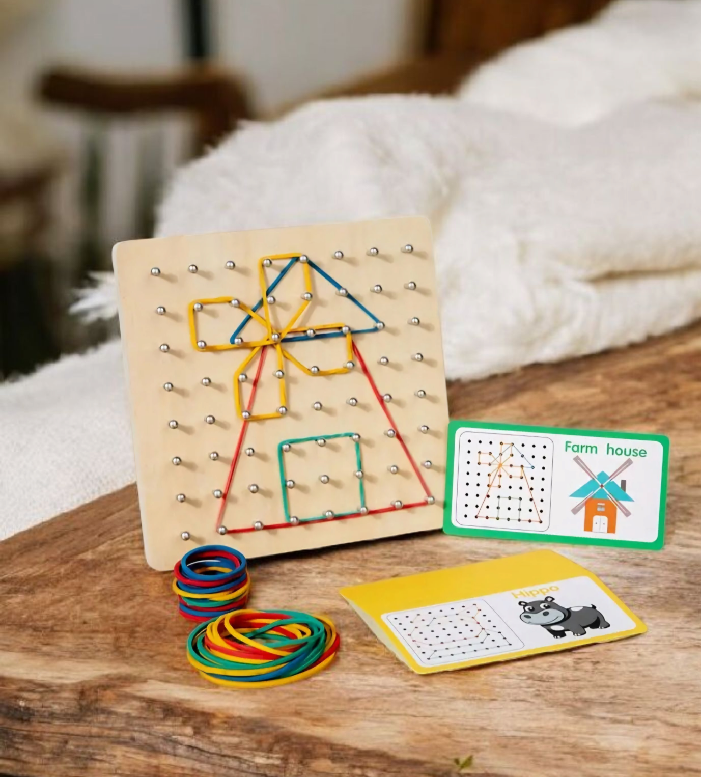 Wooden Geoboard with Rubber Bands