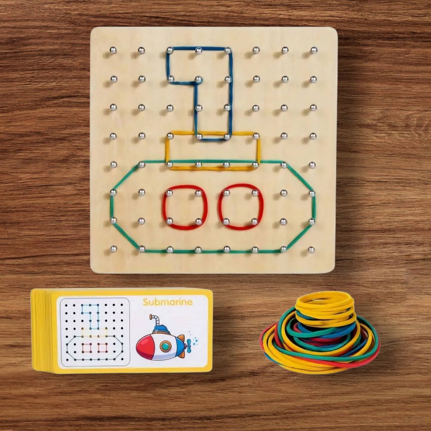 Wooden Geoboard with Rubber Bands