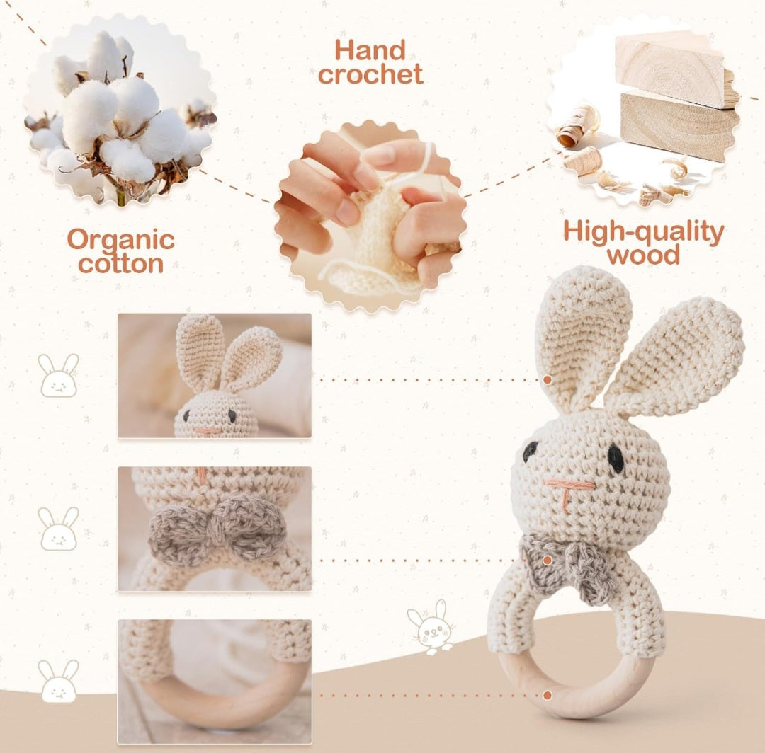 Top Seller! Handmade Wooden Crochet Baby Rattles
