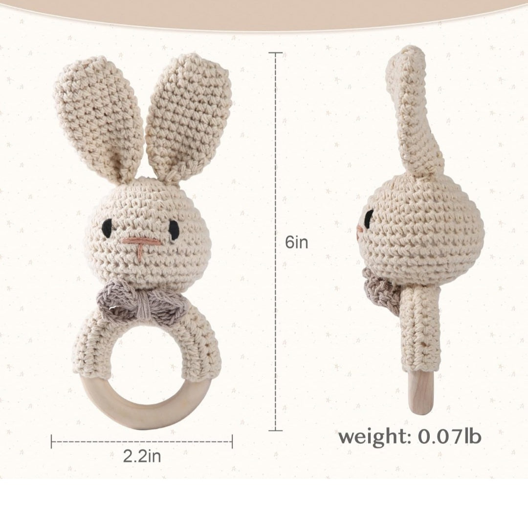 Top Seller! Handmade Wooden Crochet Baby Rattles