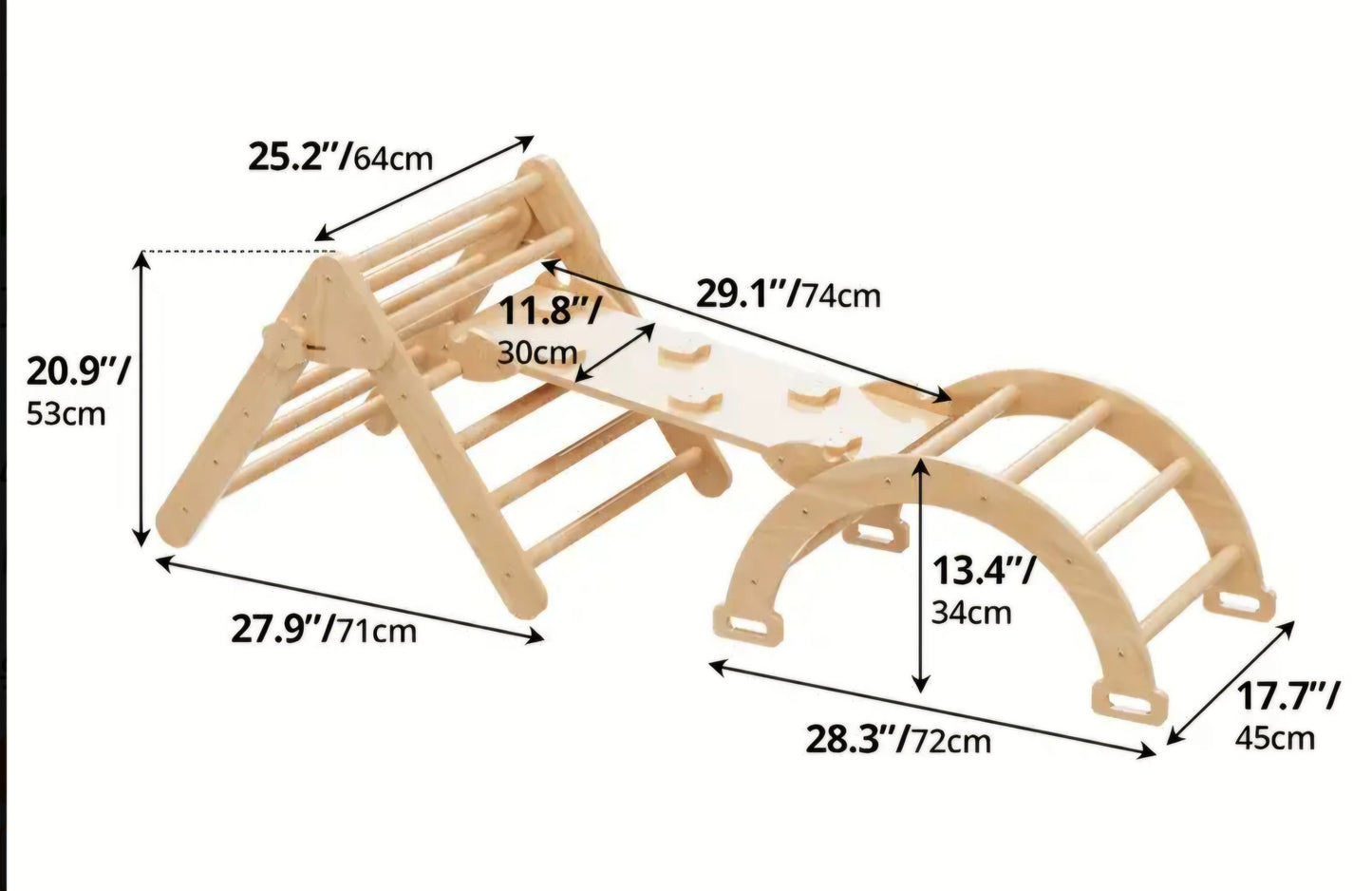 5-in-1 Montessori Pikler Triangle Set – Indoor Wooden Climbing Gym