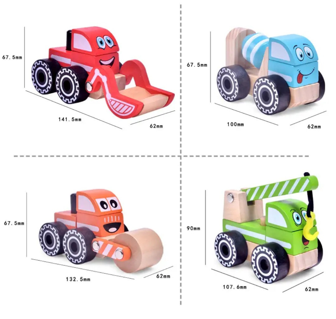 Handmade Wooden Toy Truck Set of 4
