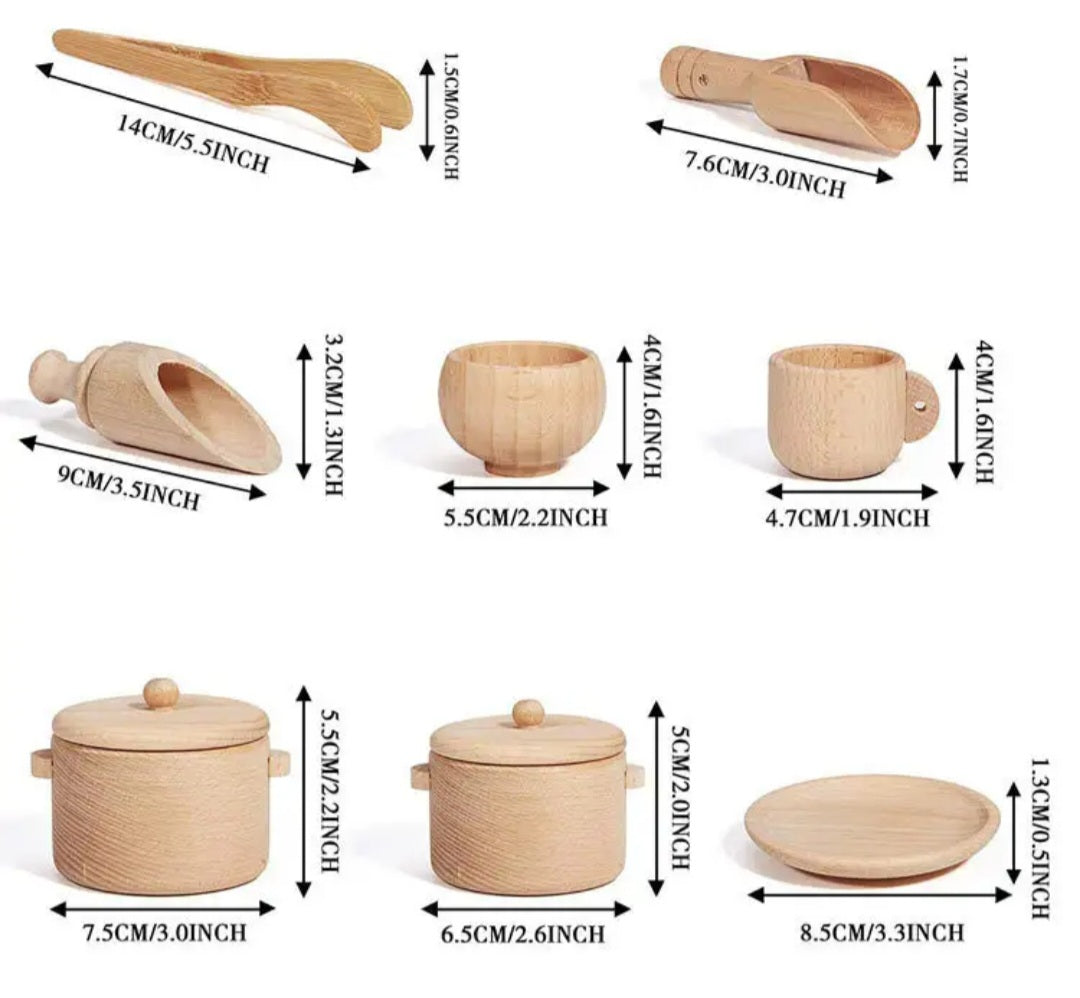 Wooden Sensory Bin Tools – Montessori Pouring, Scooping & Transfer Set for Toddlers 3+