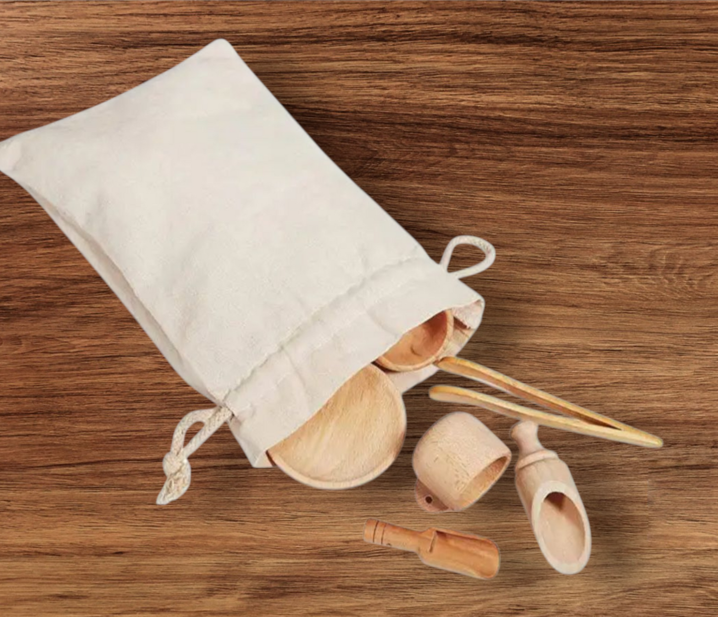 Wooden Sensory Bin Tools – Montessori Pouring, Scooping & Transfer Set for Toddlers 3+