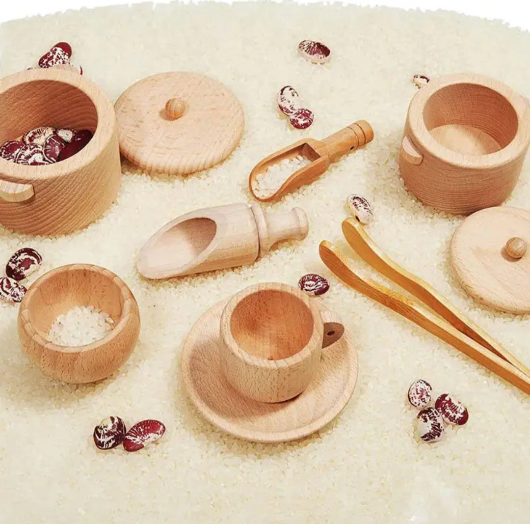 Wooden Sensory Bin Tools – Montessori Pouring, Scooping & Transfer Set for Toddlers 3+
