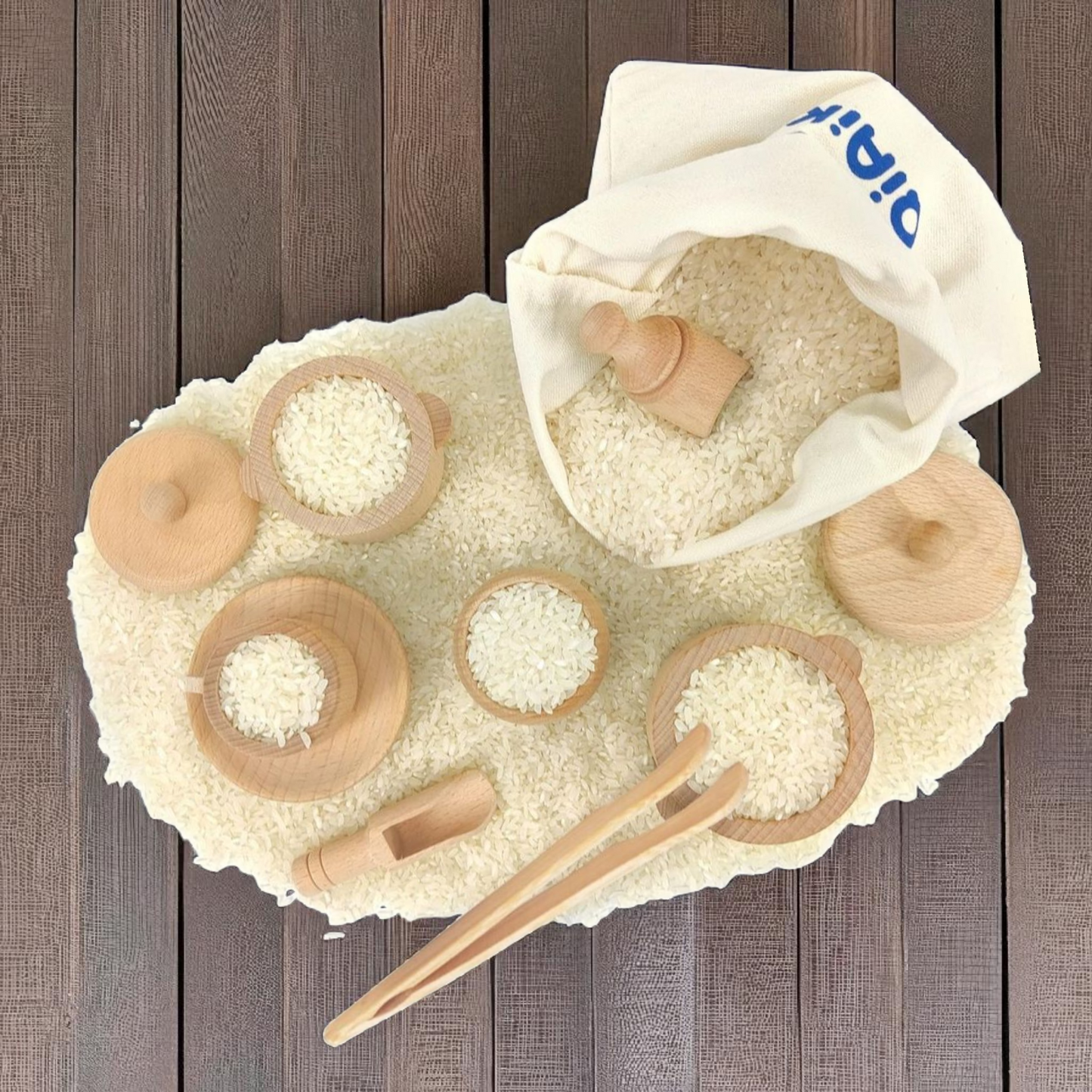 Wooden Sensory Bin Tools – Montessori Pouring, Scooping & Transfer Set for Toddlers 3+