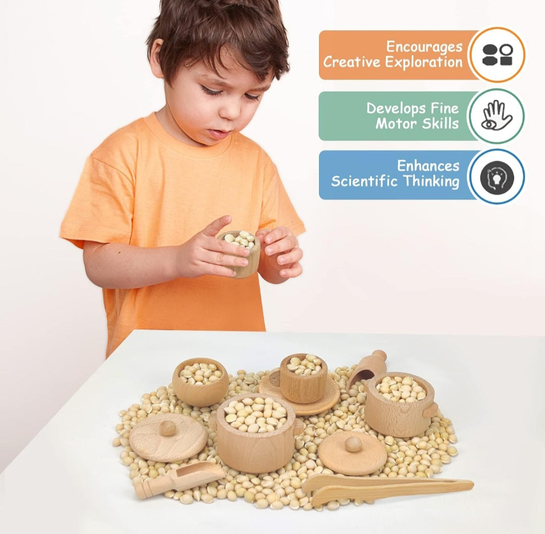 Wooden Sensory Bin Tools – Montessori Pouring, Scooping & Transfer Set for Toddlers 3+