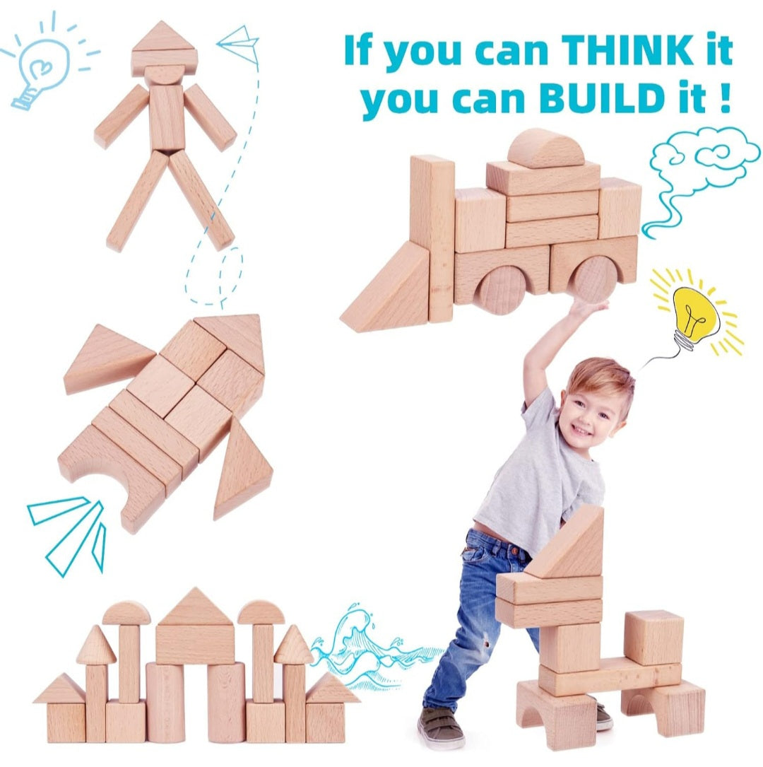 Beech wood building block set - 100 pieces