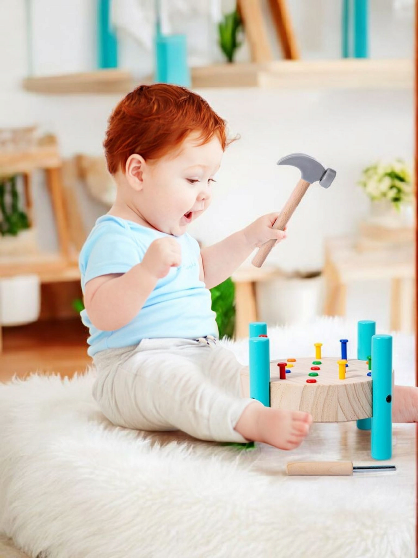 Wooden Mini Workbench – Montessori Hammering Toy for Toddlers