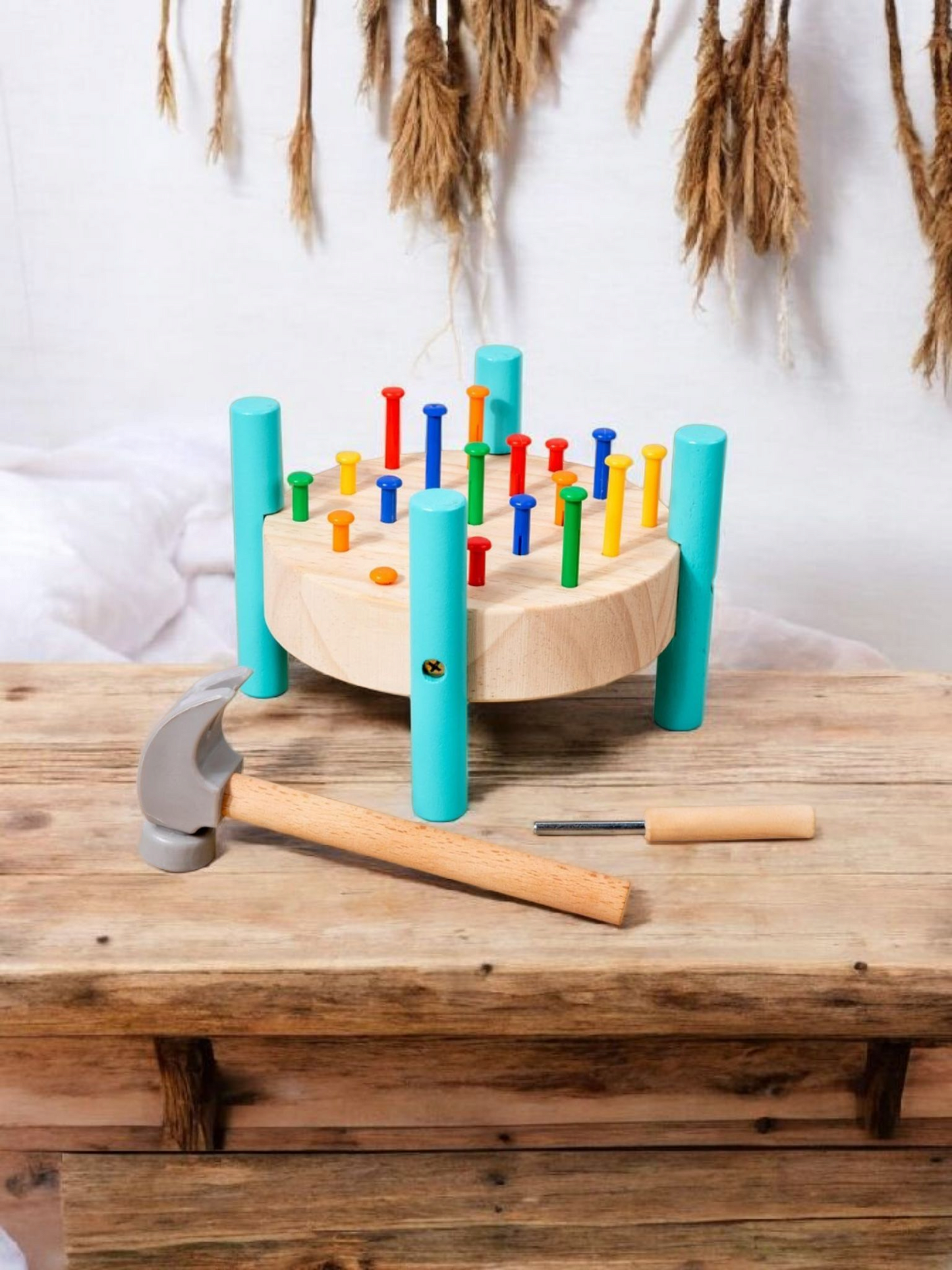 Wooden Mini Workbench – Montessori Hammering Toy for Toddlers