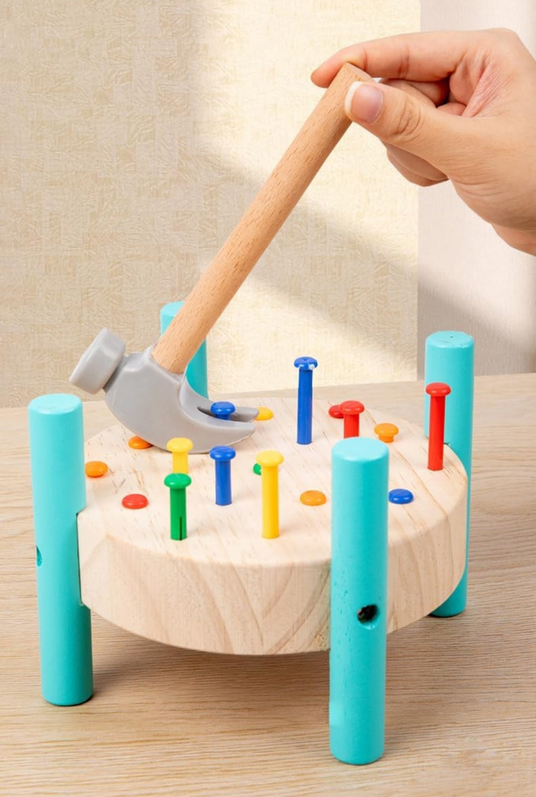 Wooden Mini Workbench – Montessori Hammering Toy for Toddlers