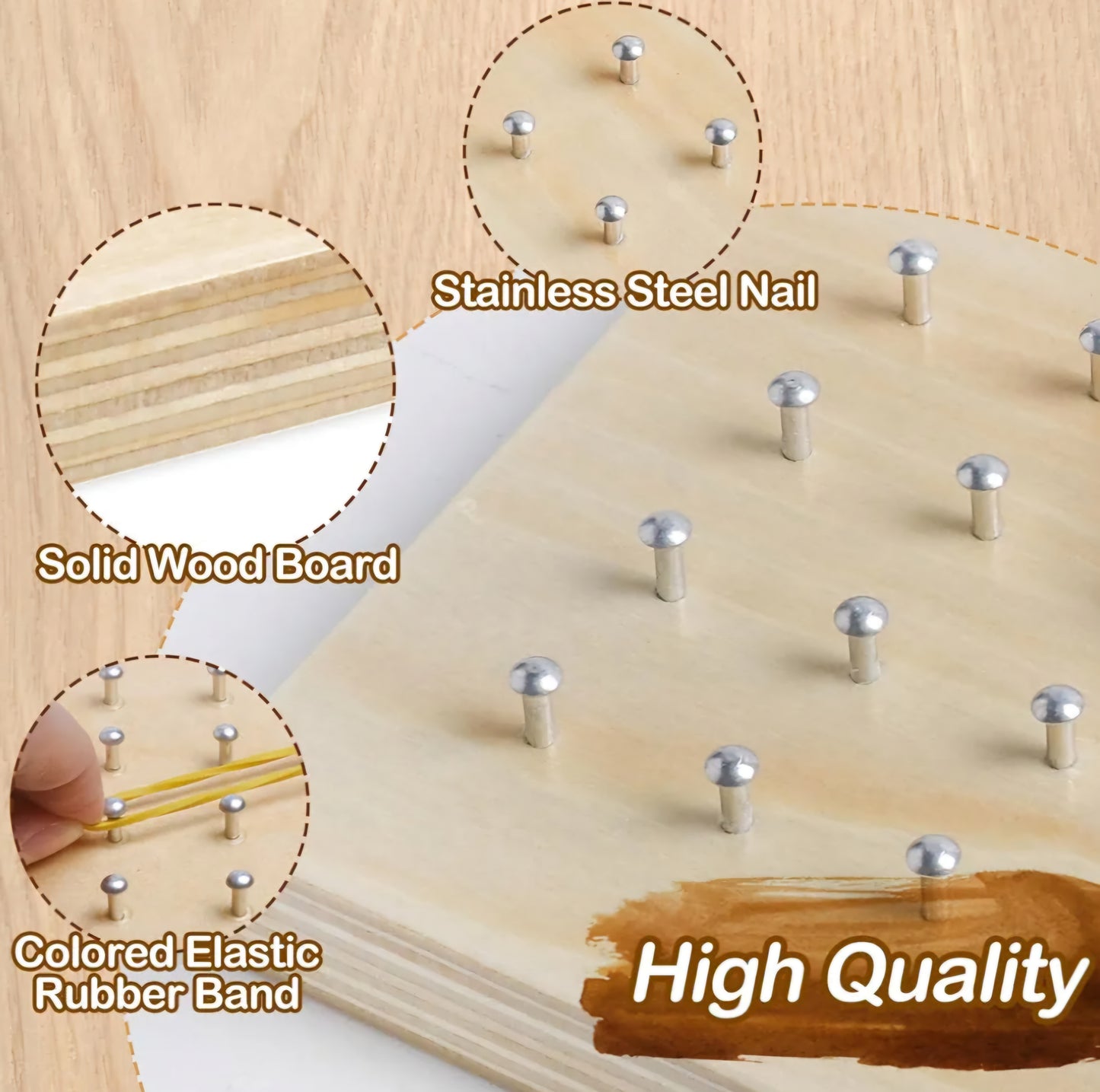 Wooden Geoboard with Rubber Bands
