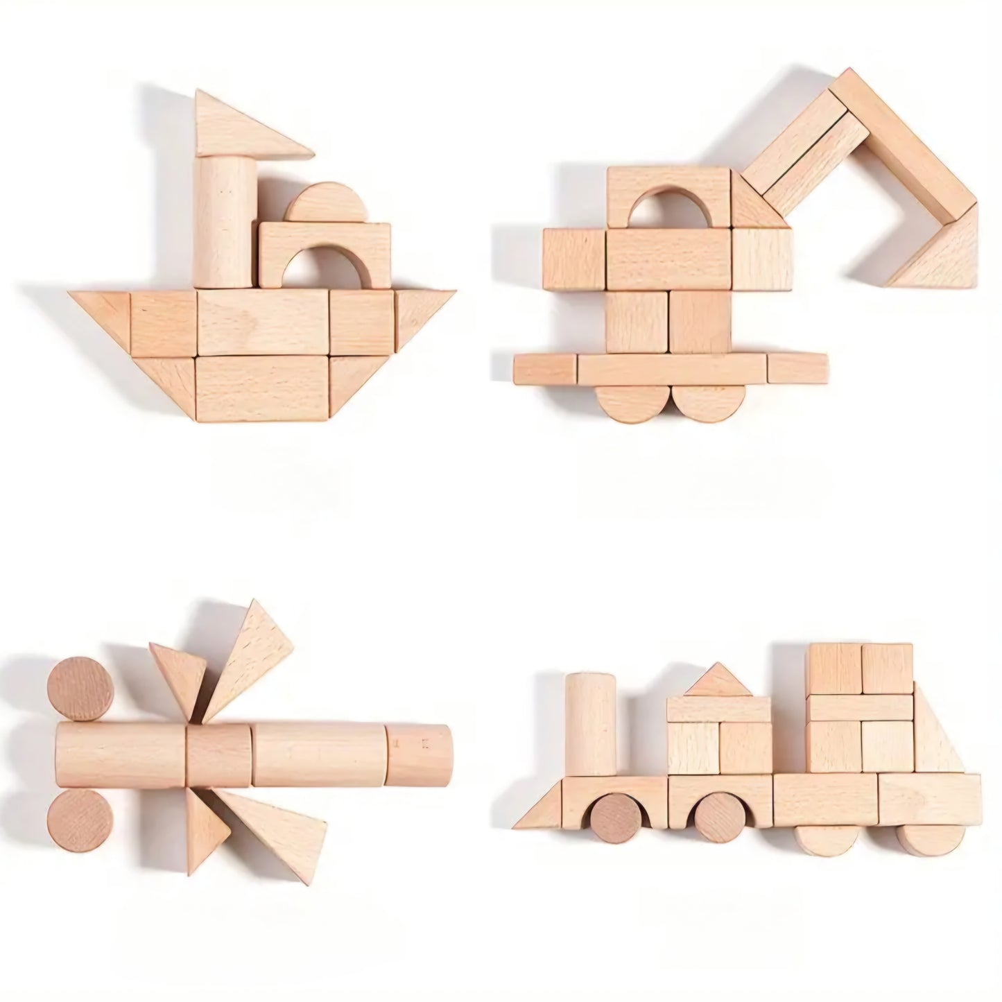 Beech wood building block set - 100 pieces