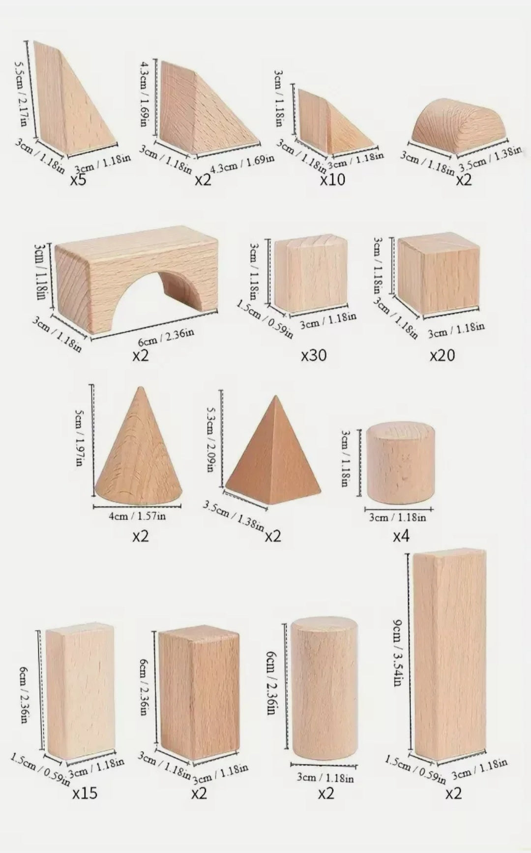 Beech wood building block set - 100 pieces
