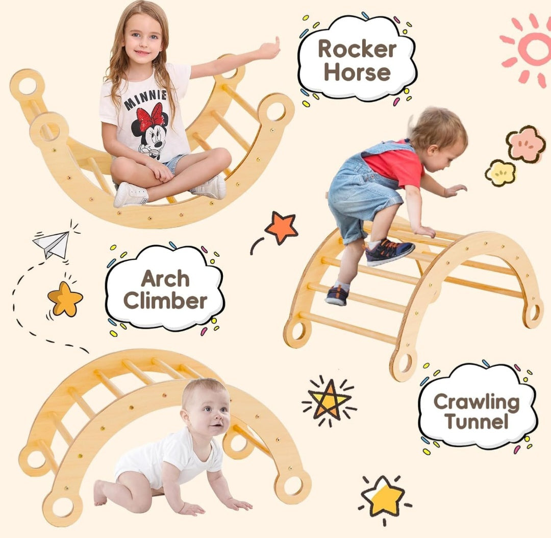 5-in-1 Montessori Pikler Triangle Set – Indoor Wooden Climbing Gym