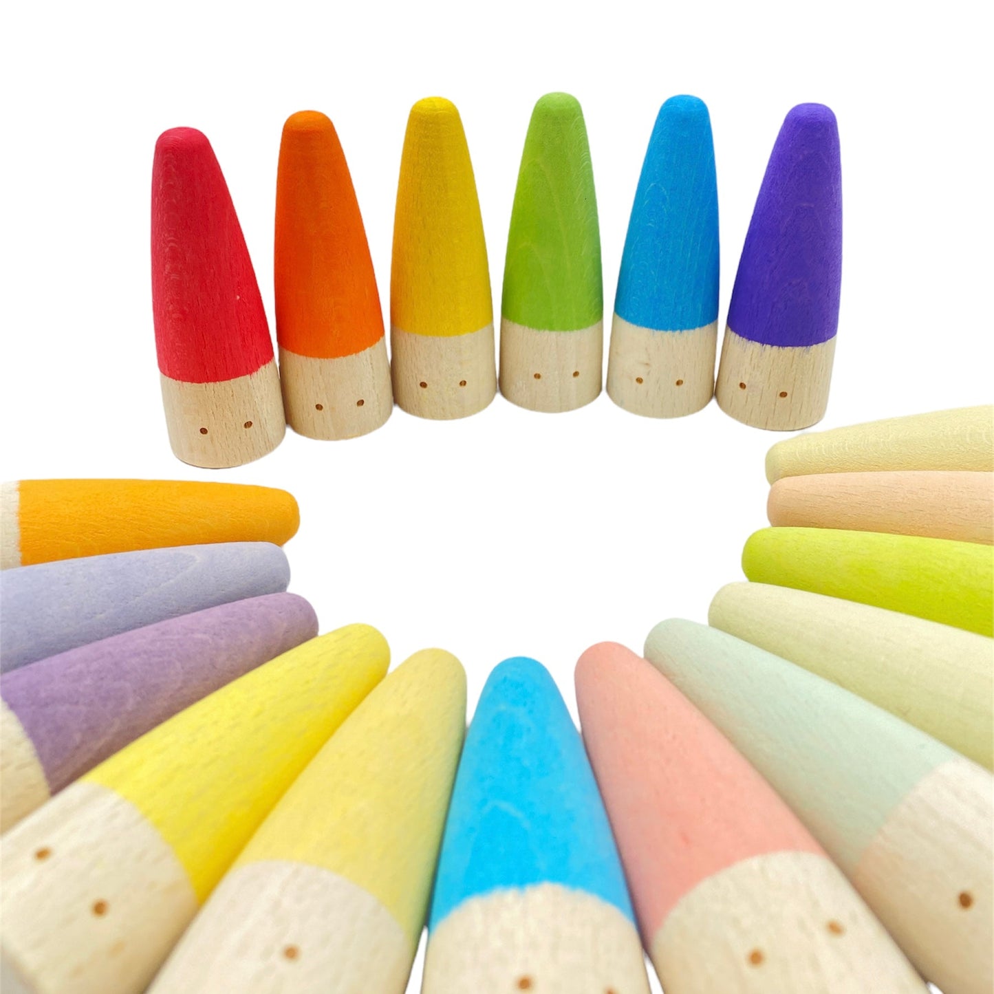 18 Pcs STAINED Wooden Stick Gnomes Set