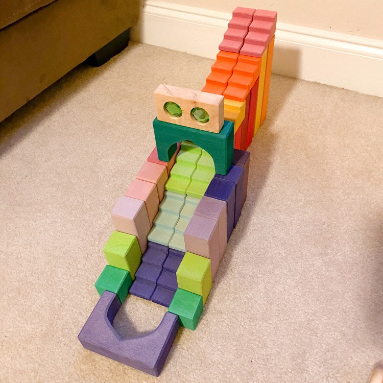 12 Pcs STAINED Stepped Roofs Building Blocks in Pastel/Macaron Colors