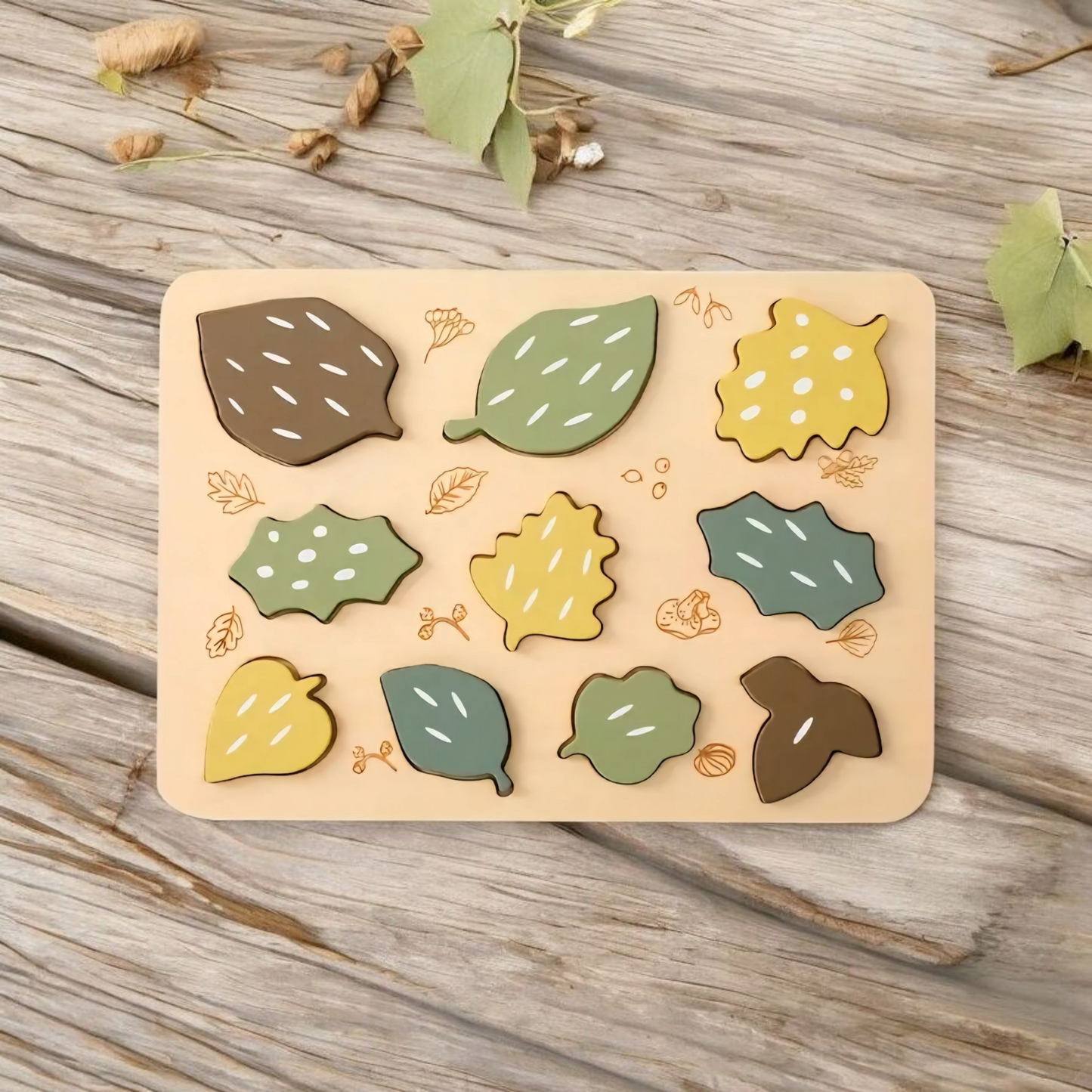 Wooden Leaf Puzzle Board – Montessori Nature Toy