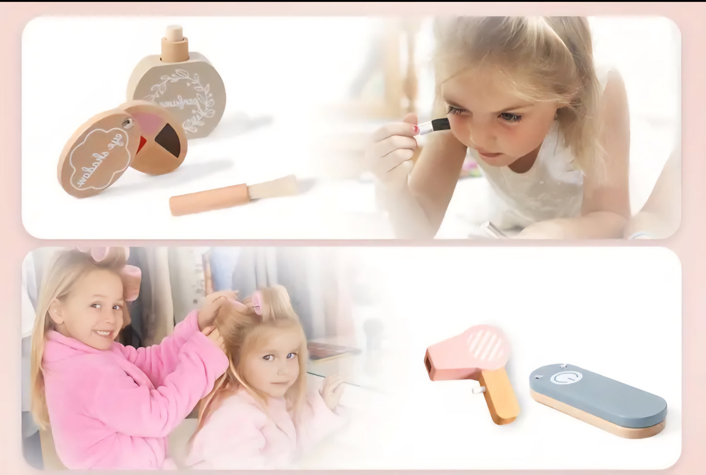 Natural Wooden Makeup Toy Set – 13-Piece Pretend Play Beauty Kit for Kids