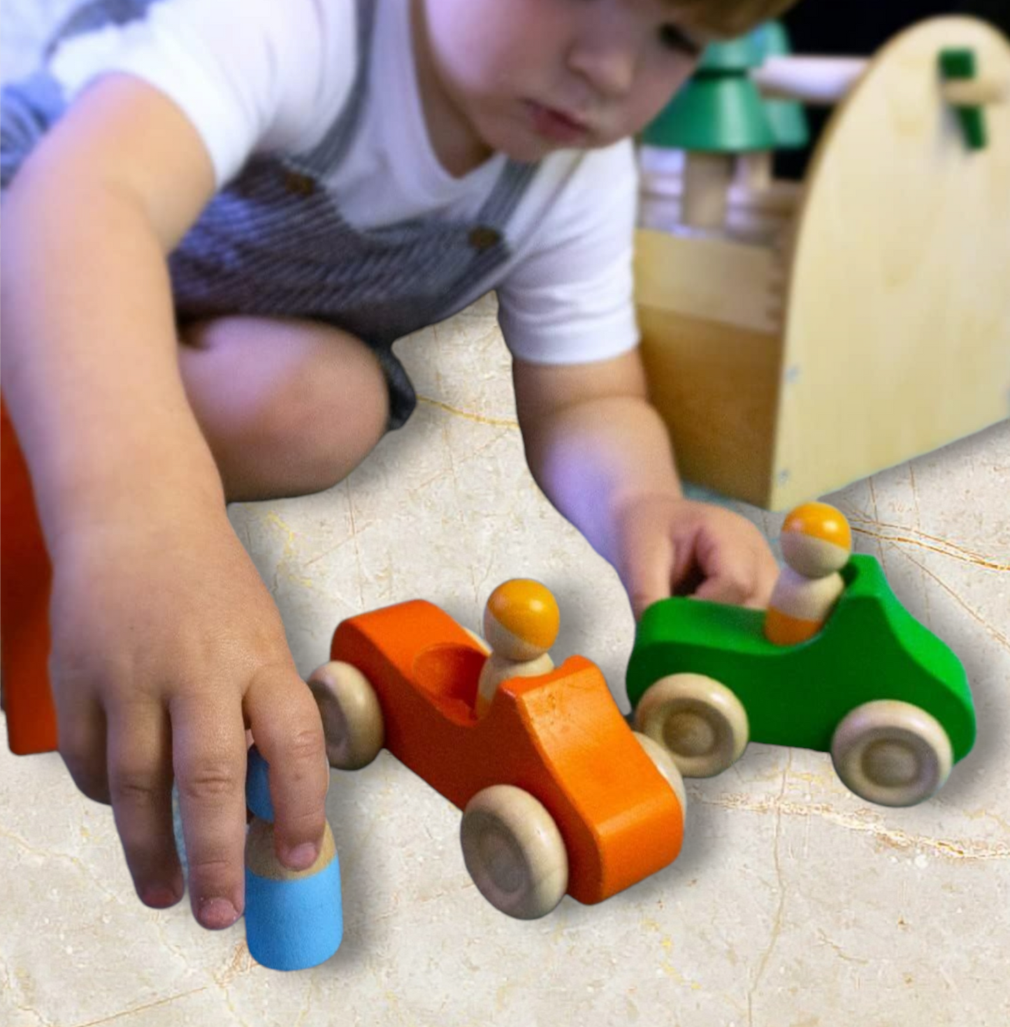 Wooden Peg Doll Cars – 10-Piece Set with Peg People