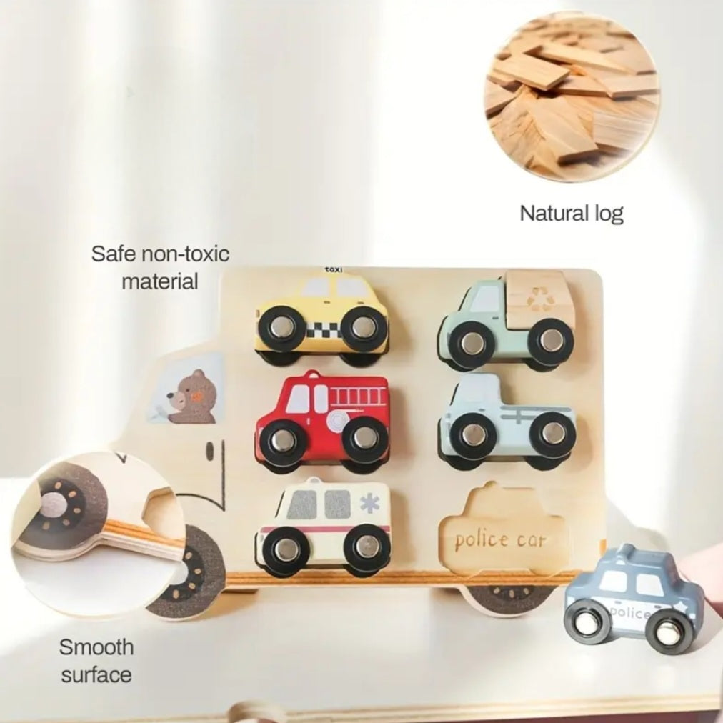 Wooden City Cars & Trucks – 6-Piece Vehicle Set for Toddlers