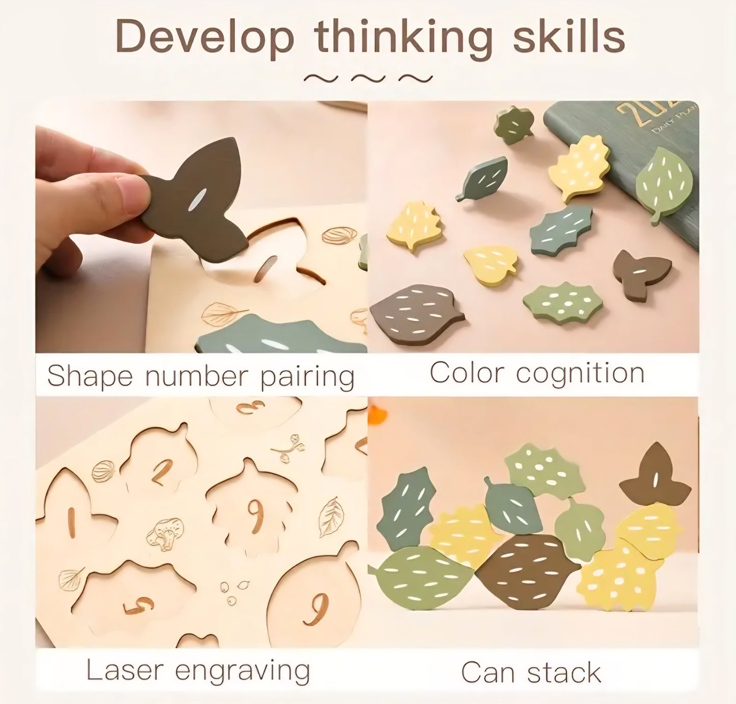Wooden Leaf Puzzle Board – Montessori Nature Toy
