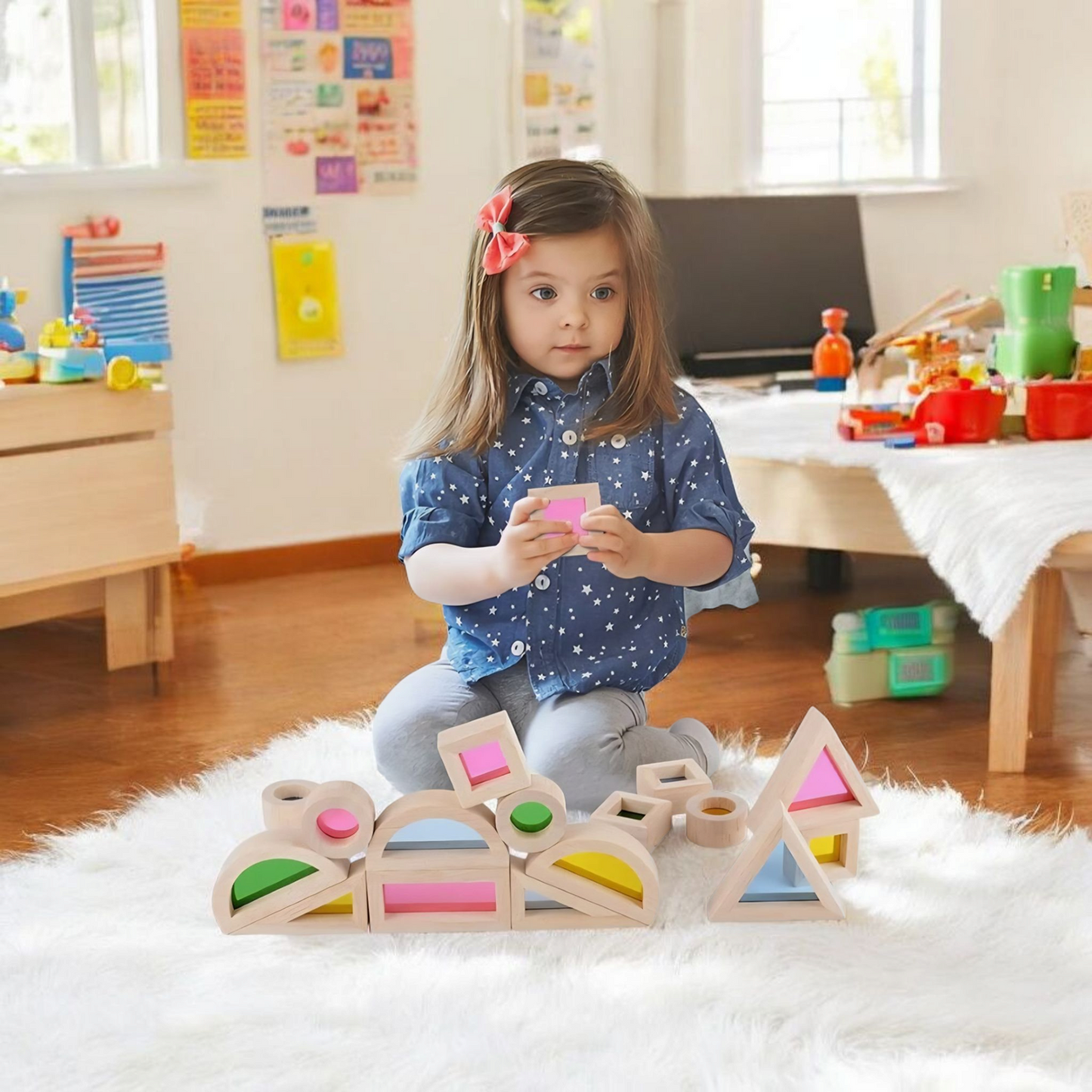 Rainbow Window Wooden Building Blocks – 24 Piece Set