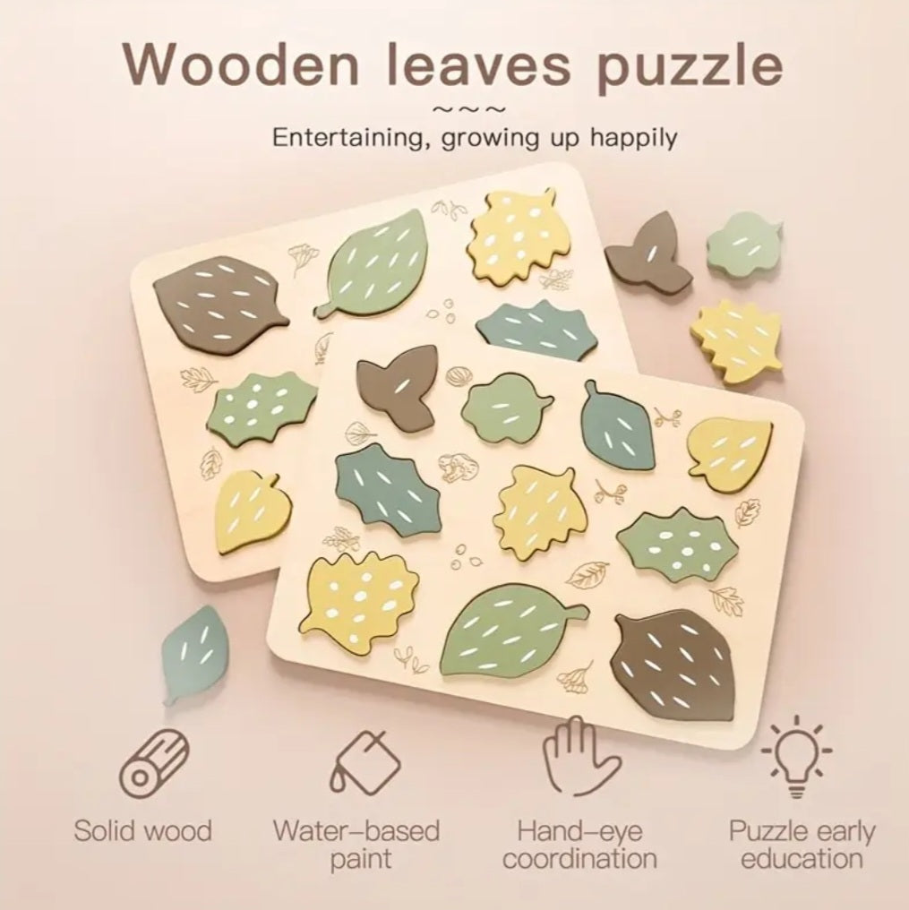 Wooden Leaf Puzzle Board – Montessori Nature Toy