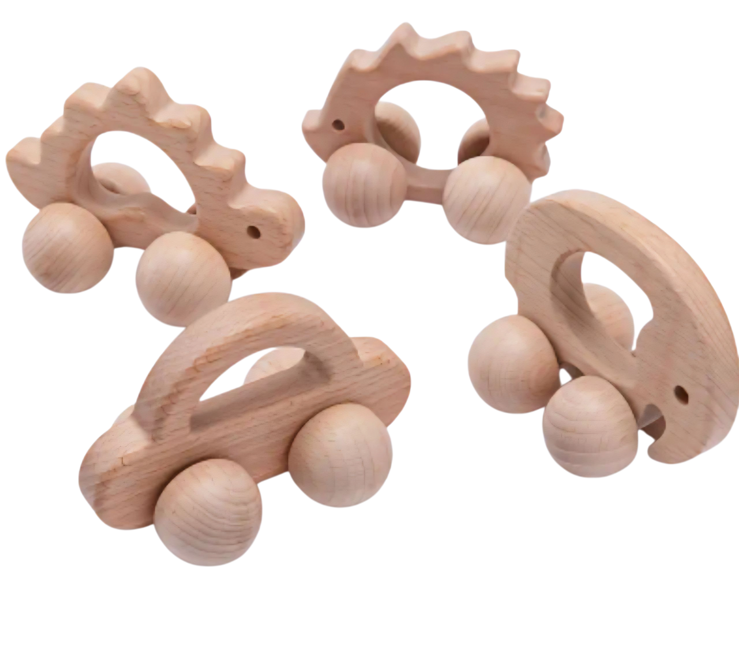 Baby Wooden Toy Car Set β 4-Piece Montessori Animal Push Cart Set