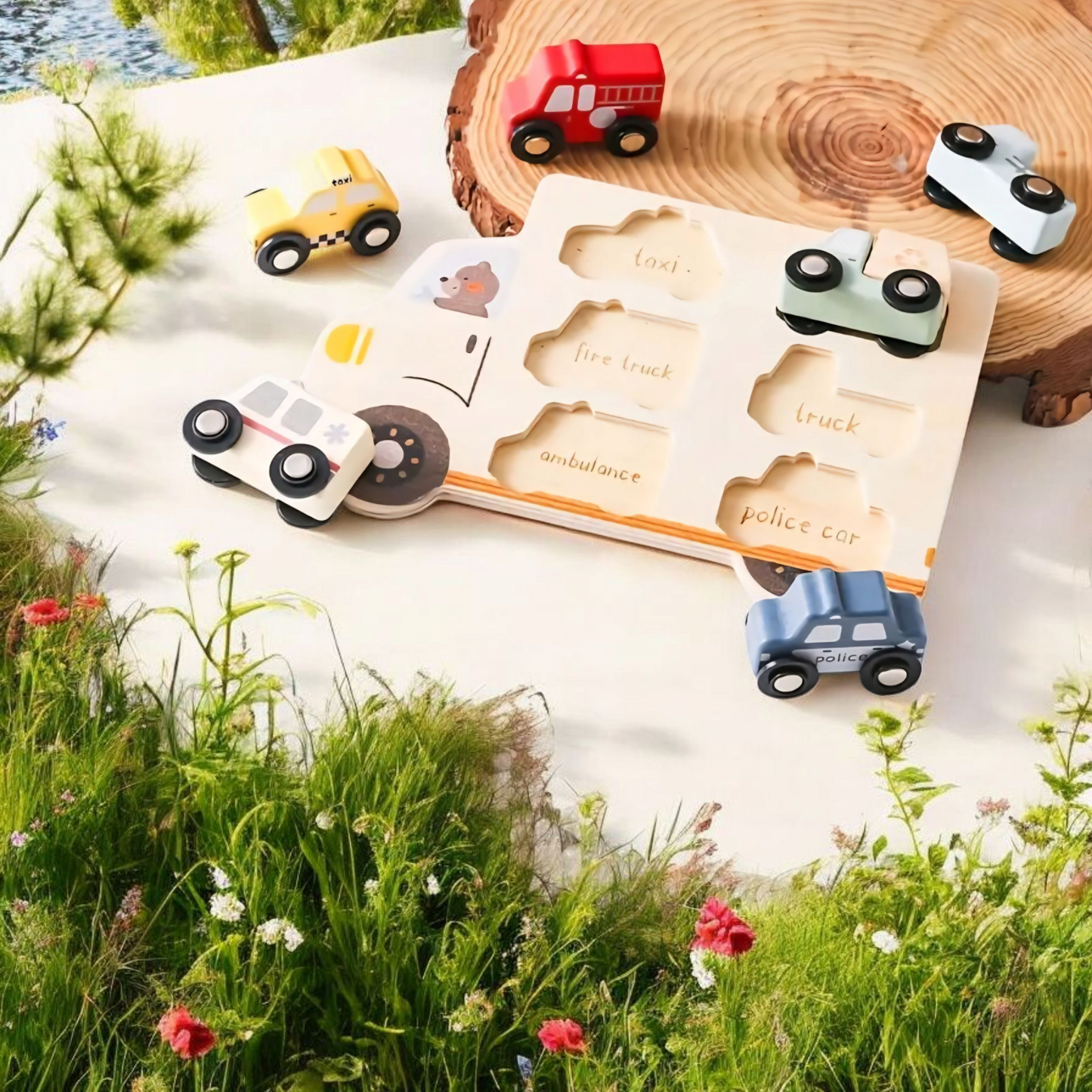 Wooden City Cars & Trucks – 6-Piece Vehicle Set for Toddlers