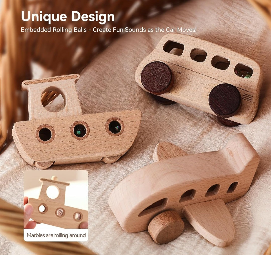 3-Piece Wooden Vehicle Toy Set – Car, Boat & Airplane