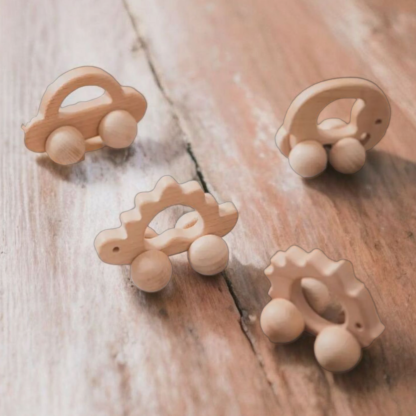 Baby Wooden Toy Car Set β 4-Piece Montessori Animal Push Cart Set