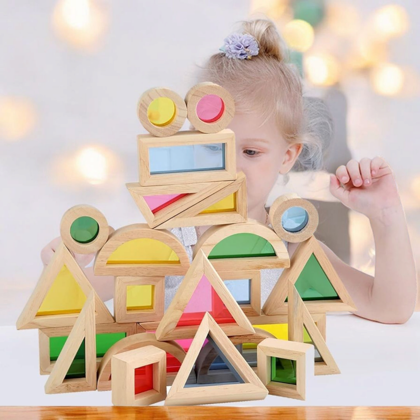Rainbow Window Wooden Building Blocks – 24 Piece Set
