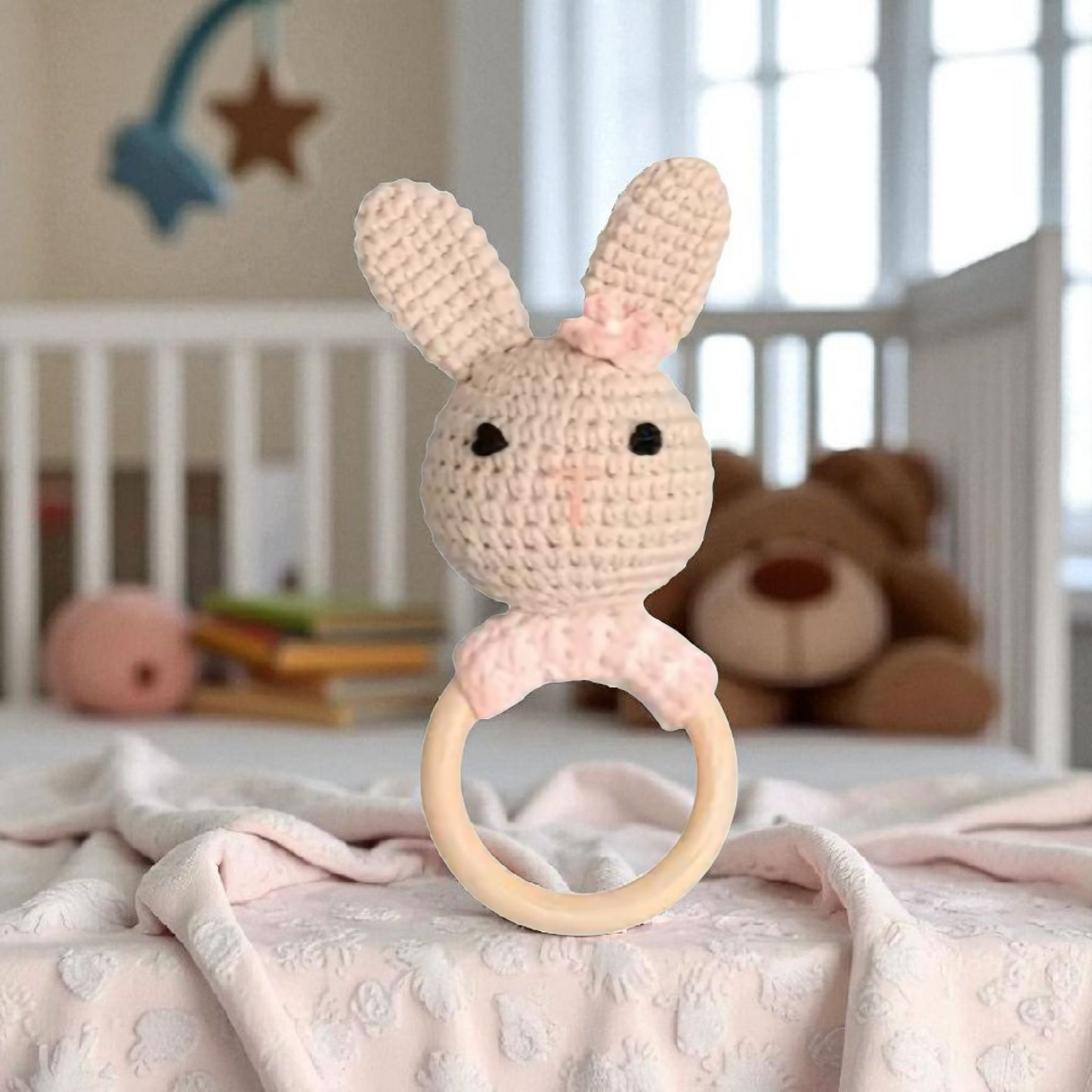 Top Seller! Handmade Wooden Crochet Baby Rattles