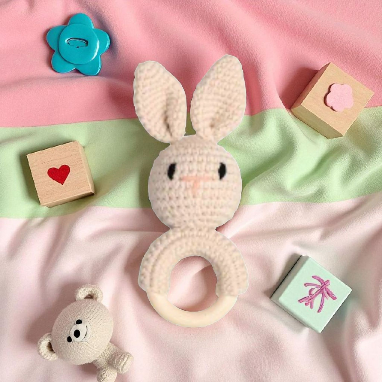 Top Seller! Handmade Wooden Crochet Baby Rattles