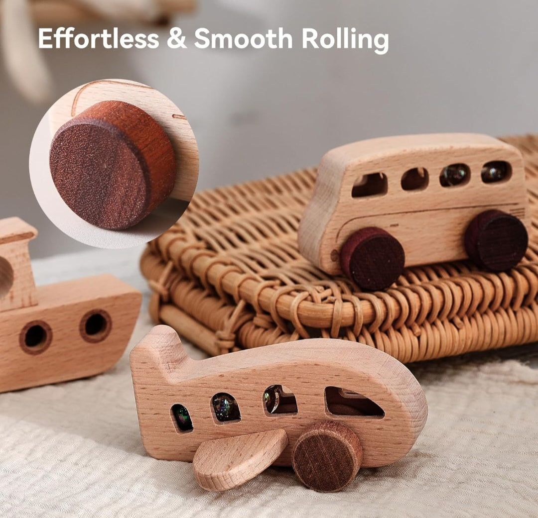 3-Piece Wooden Vehicle Toy Set – Car, Boat & Airplane
