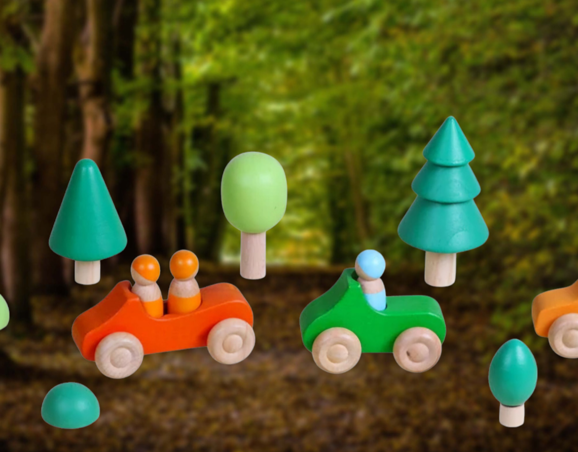 Wooden Peg Doll Cars β 10-Piece Nature Play Set
