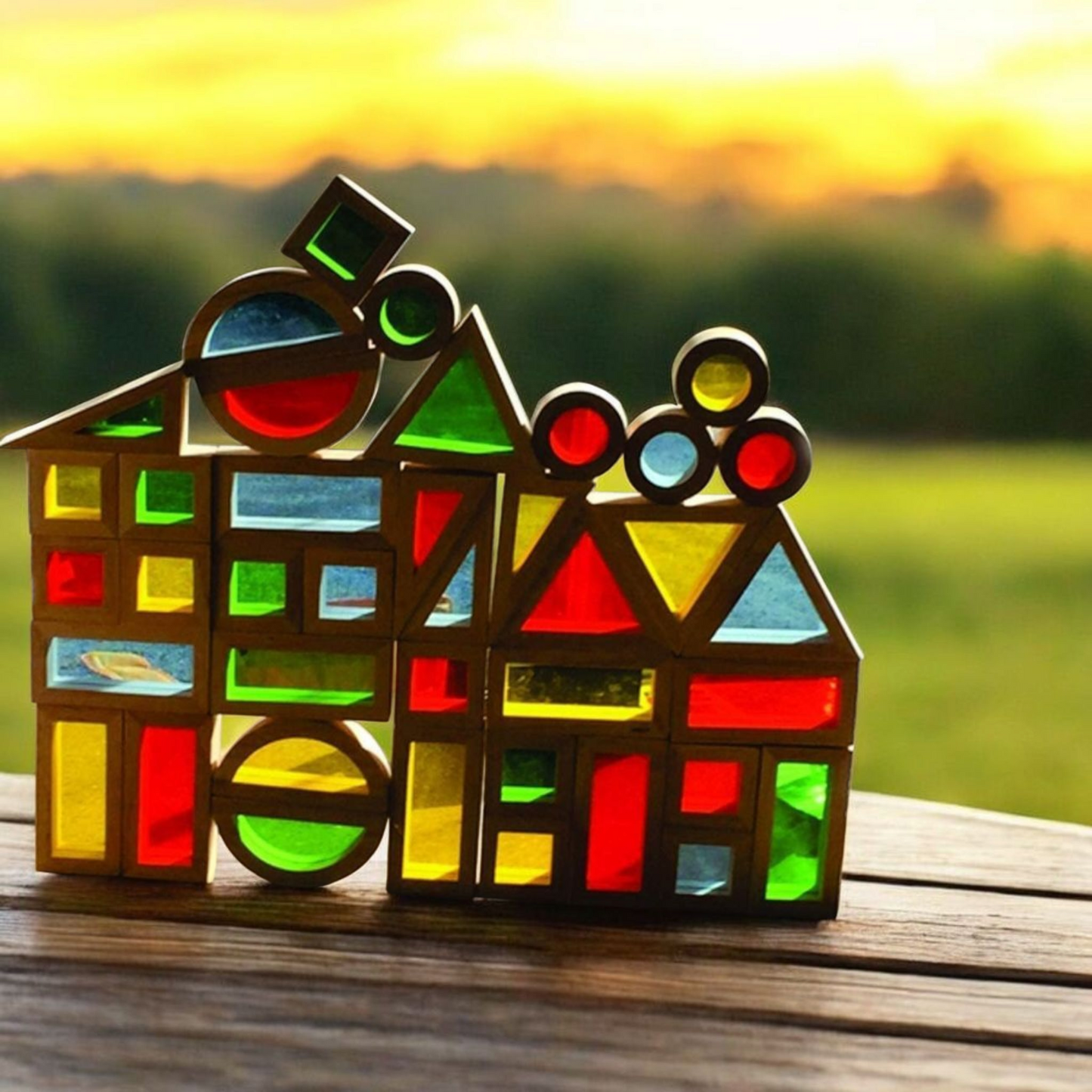 Rainbow Window Wooden Building Blocks – 24 Piece Set