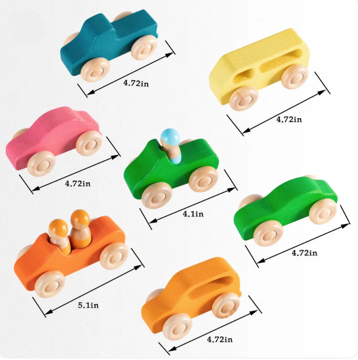 Wooden Peg Doll Cars – 10-Piece Set with Peg People
