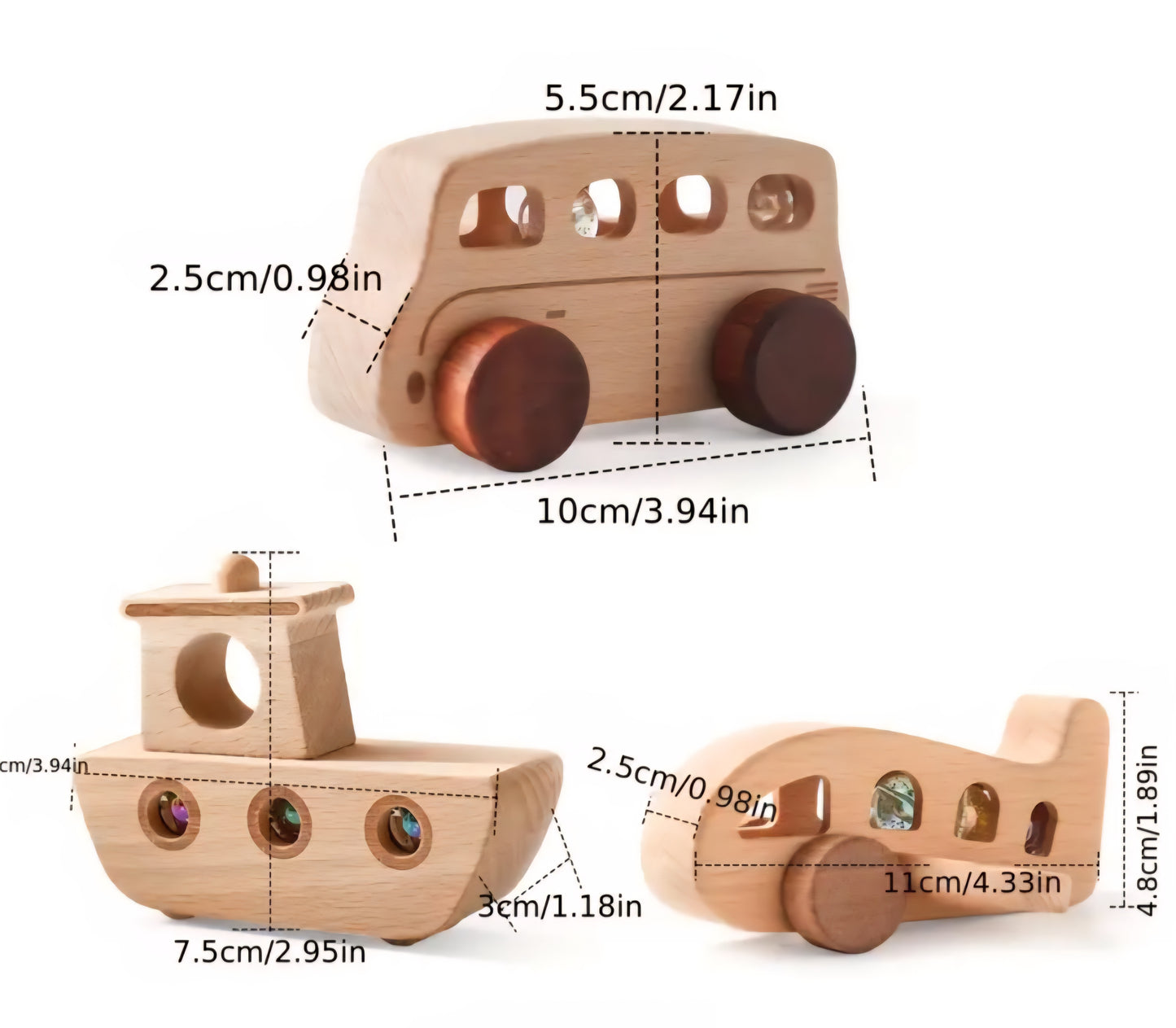 3-Piece Wooden Vehicle Toy Set – Car, Boat & Airplane