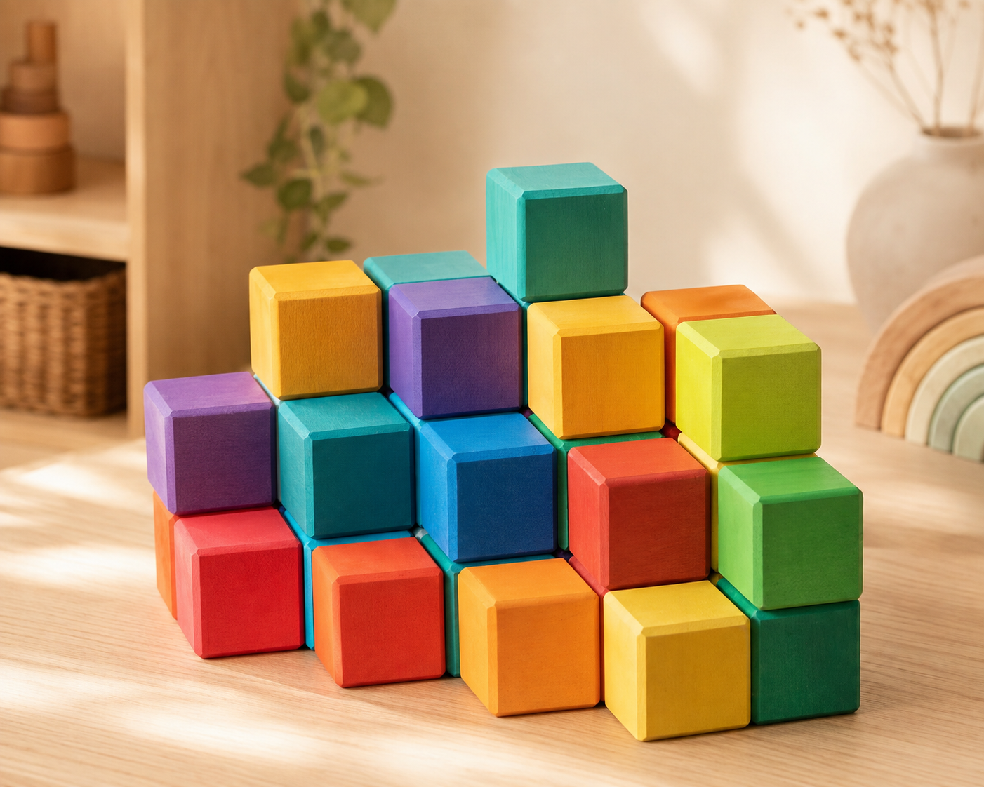 Rainbow Mosaic Building Blocks – 36 Pieces + Wooden Tray