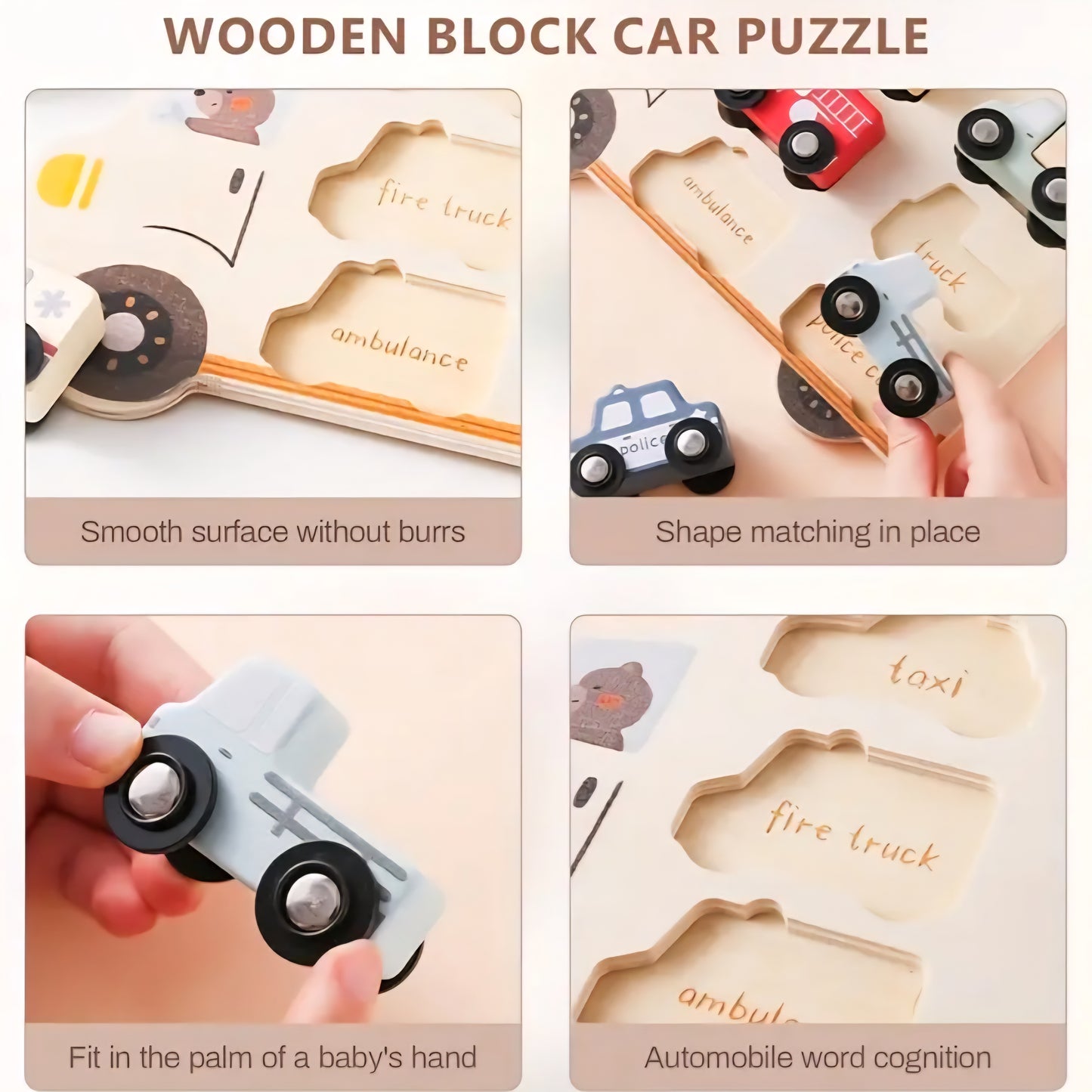 Wooden City Cars & Trucks – 6-Piece Vehicle Set for Toddlers