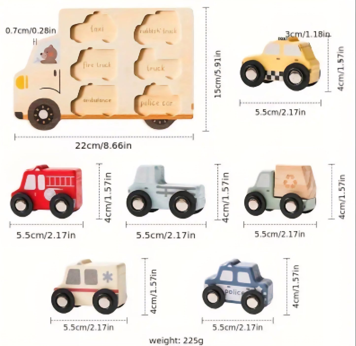 Wooden City Cars & Trucks – 6-Piece Vehicle Set for Toddlers