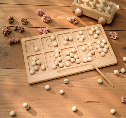 🔢 Wooden Montessori Number Tracing & Counting Board with Beads 🌿